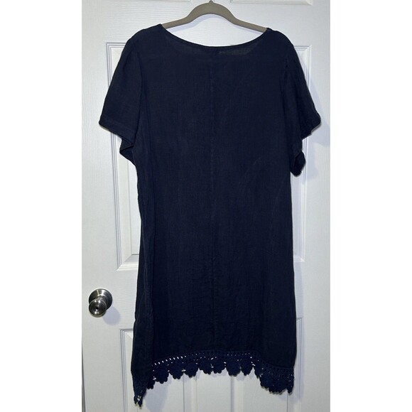 Bellambra Dress Womens 1X Blue Linen Crochet Hem Made In Italy Tunic Knee Length - Picture 9 of 9